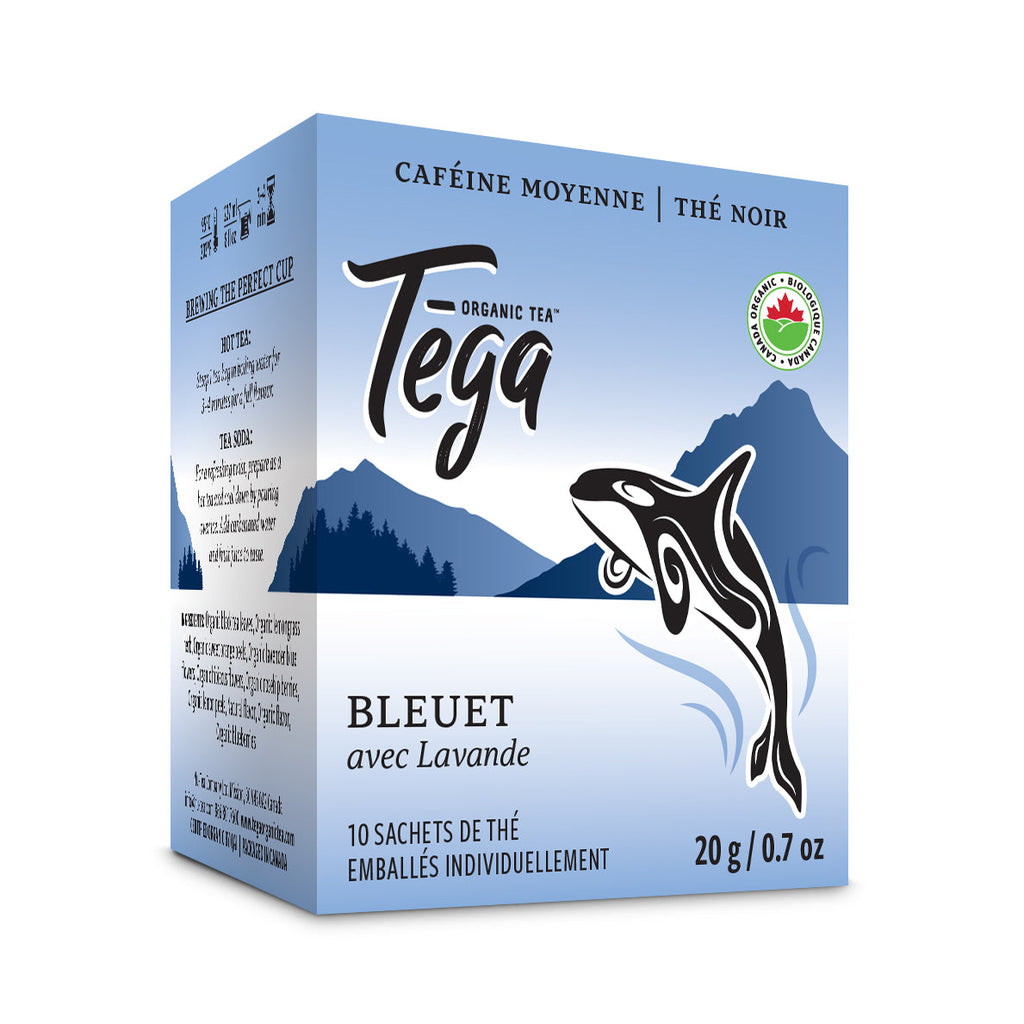 Tega organic tea box with a whale design on a white background