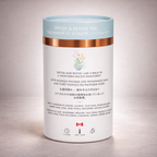 Detox and revive tea canister with text on a light gray background