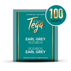 Tea package for Tega Organic Tea Earl Grey Rooibos with 100 sachets on a white background