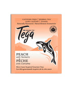 Tega Organic Tea package with peach flavor and turmeric on a white background
