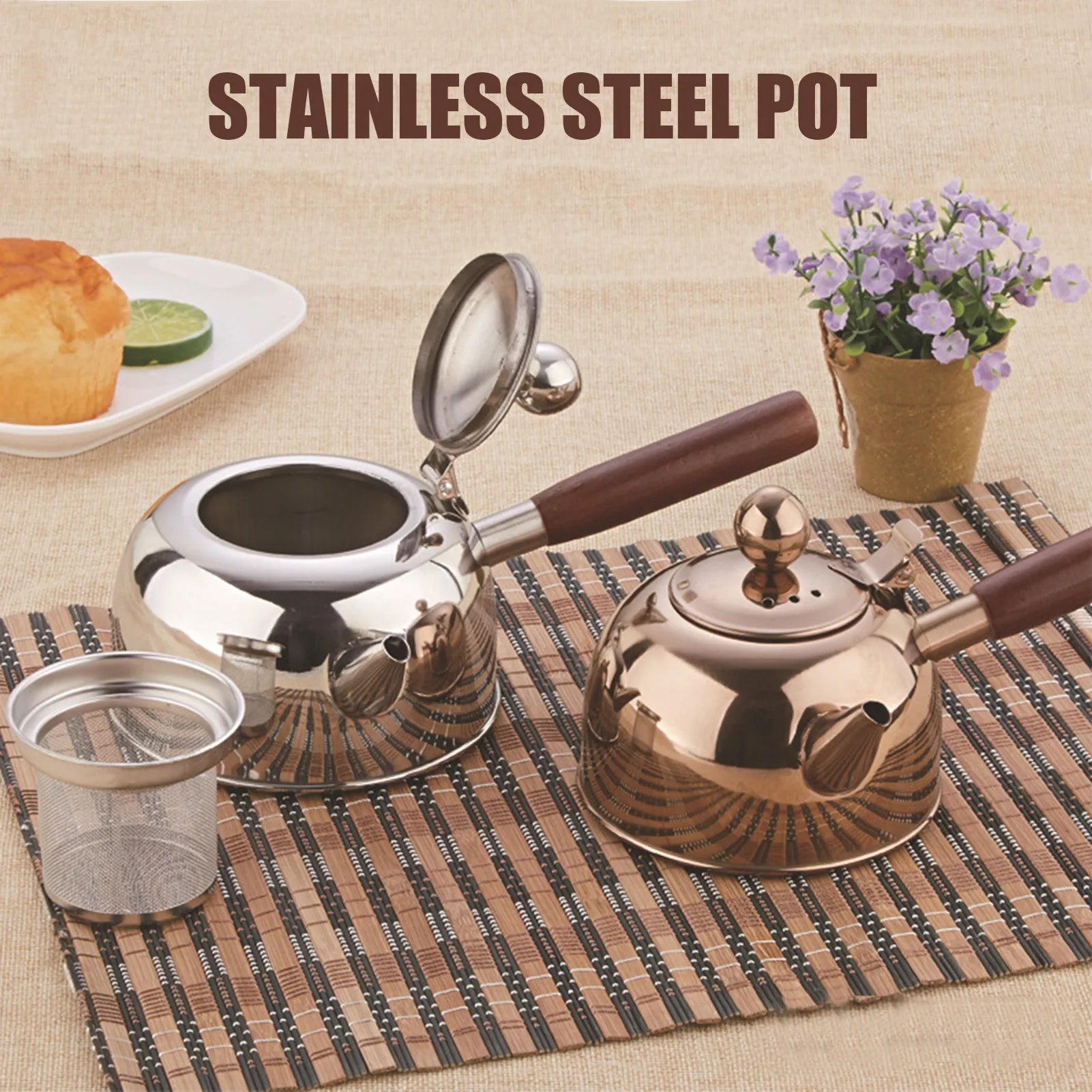 Stainless Steel Gongfu Tea Kettle With Induction Cooker Flat Bottom Pot