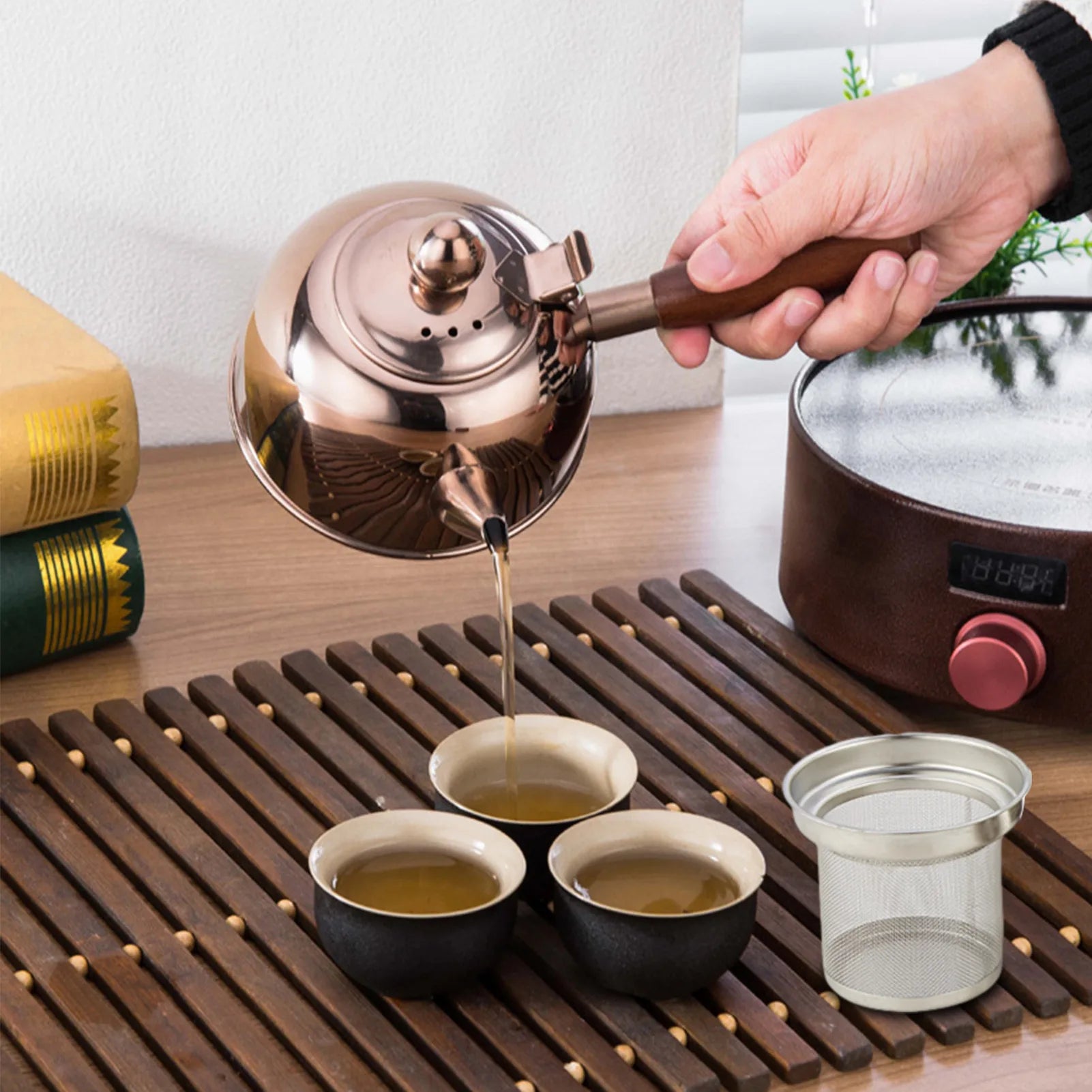 Stainless Steel Gongfu Tea Kettle With Induction Cooker Flat Bottom Pot