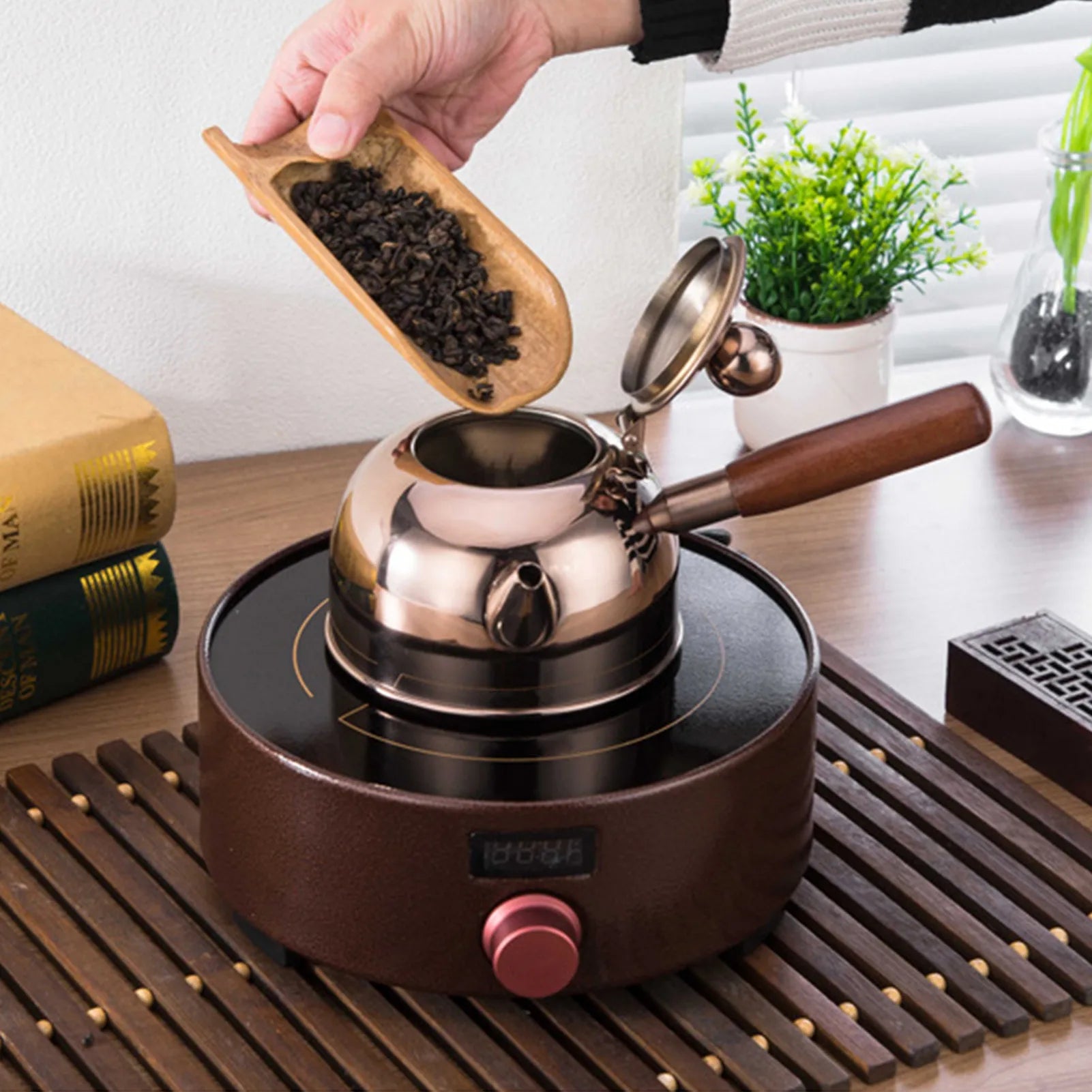 Stainless Steel Gongfu Tea Kettle With Induction Cooker Flat Bottom Pot