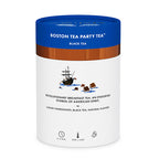 Boston Tea Party Tea packaging with blue and brown lid on a white background