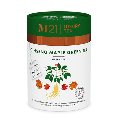 M21 Luxury Tea canister for Ginseng Maple Green Tea on a white background