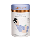 M21 Luxury Tea canister with a person relaxing illustration on a white background