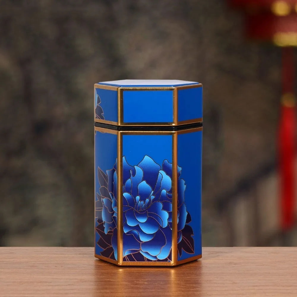 Hexagonal Tea Box Tinplate Tea Storage Tank Small Portable Sealed