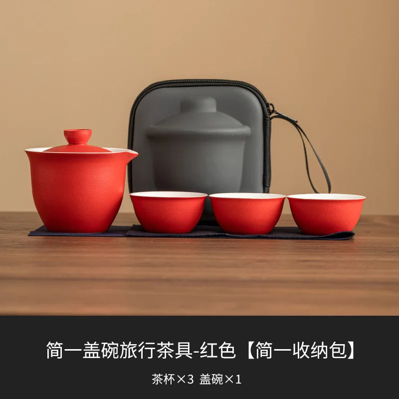 Glass Ceramic Travel Tea Set Portable Outdoor Teas  One Pot Two Cups Teas