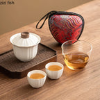 Glass Ceramic Travel Tea Set Portable Outdoor Teas  One Pot Two Cups Teas