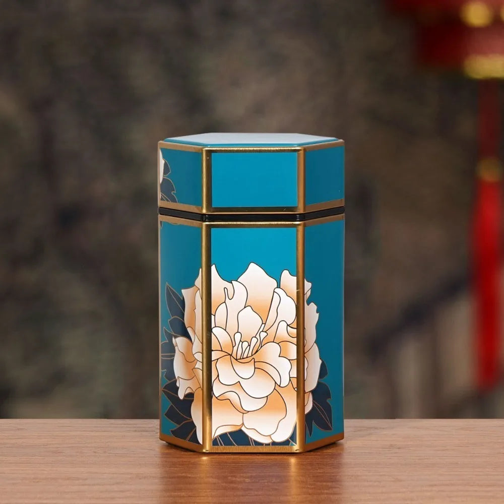 Hexagonal Tea Box Tinplate Tea Storage Tank Small Portable Sealed
