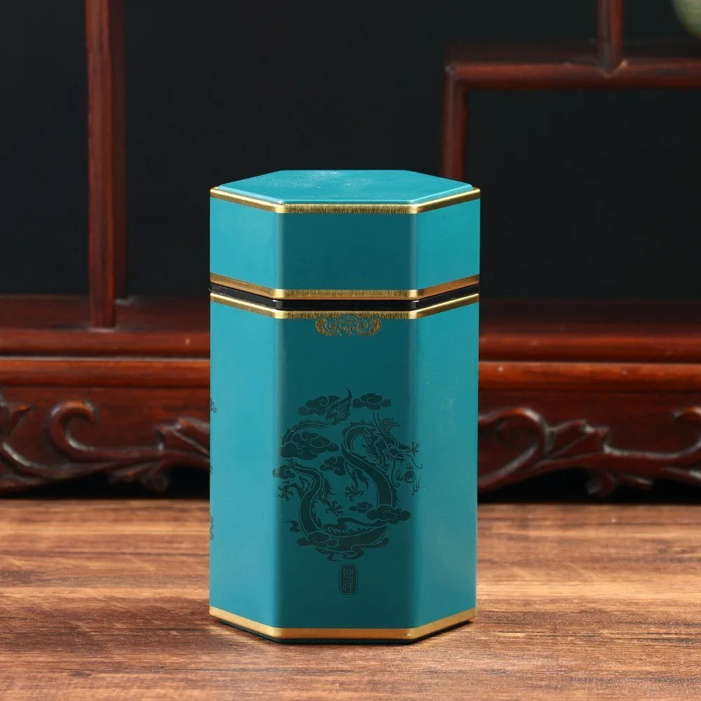 Hexagonal Tea Box Tinplate Tea Storage Tank Small Portable Sealed