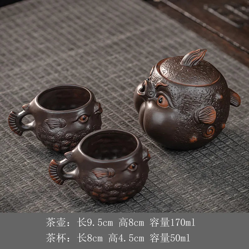 Purple Pottery Teapot Vintage Tea Infuser Pot Tea Soaking Kettle With Strainer Set