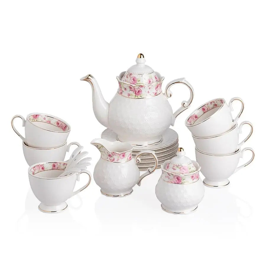 21pc Floral Porcelain Tea Set