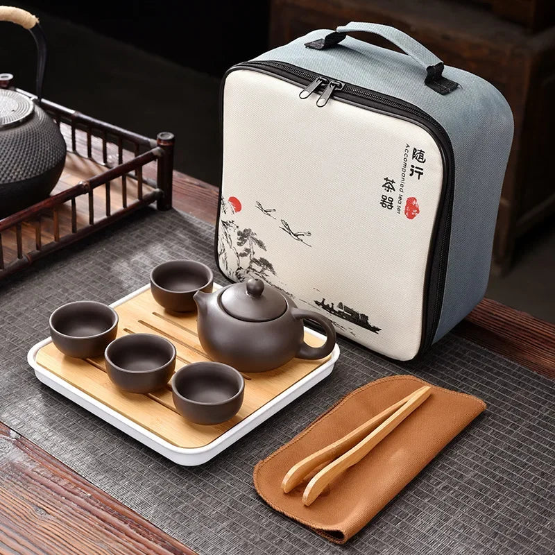 Purple Clay Travel Tea Set Outdoor Portable Kung Fu Tea Set Teas Infuser
