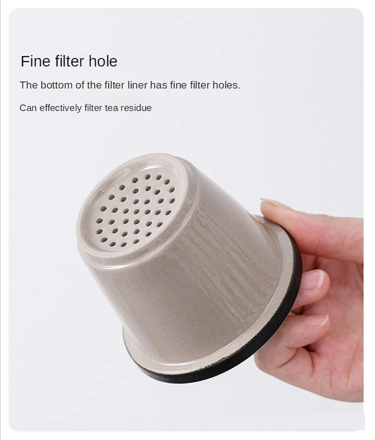 Tea Separation Mug Ceramic Frosted Tea Cup  Wooden Handle Mug With Lid Filtration