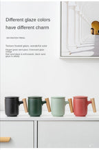 Tea Separation Mug Ceramic Frosted Tea Cup  Wooden Handle Mug With Lid Filtration