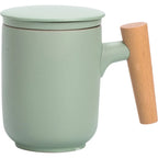 Tea Separation Mug Ceramic Frosted Tea Cup  Wooden Handle Mug With Lid Filtration
