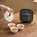 Glass Ceramic Travel Tea Set Portable Outdoor Teas  One Pot Two Cups Teas