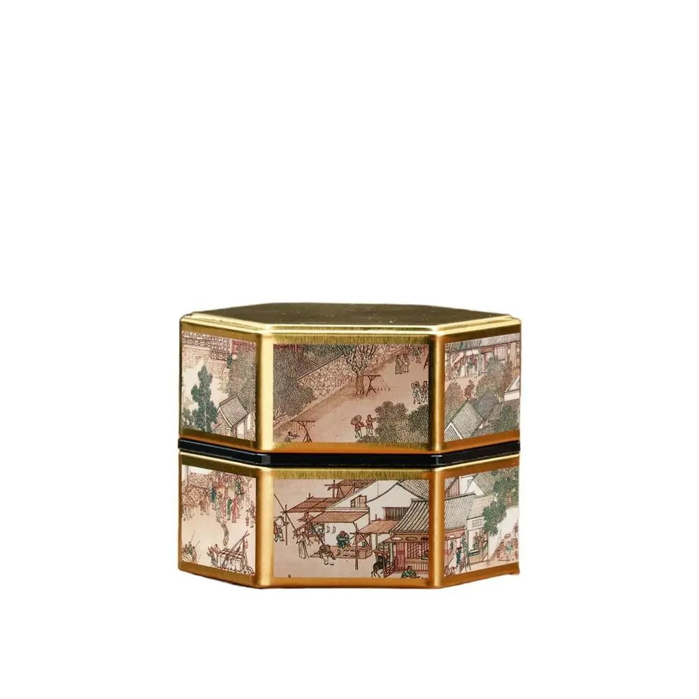 Hexagonal Tea Box Tinplate Tea Storage Tank Small Portable Sealed