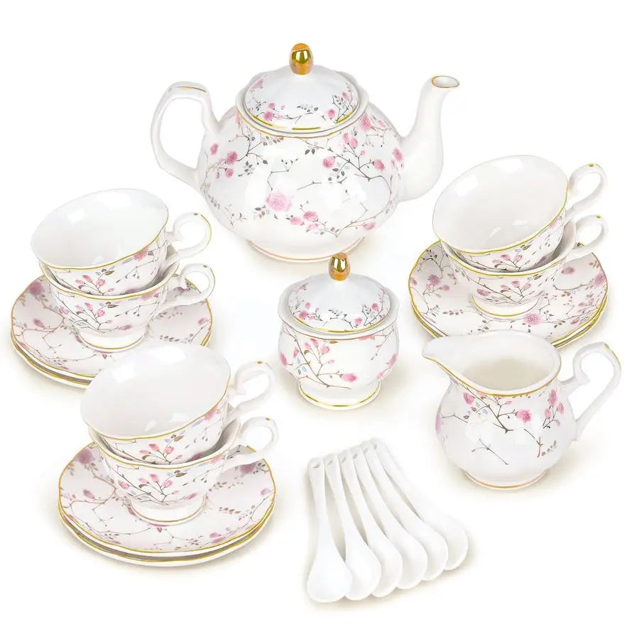21pc Gold Vine Porcelain Tea Set