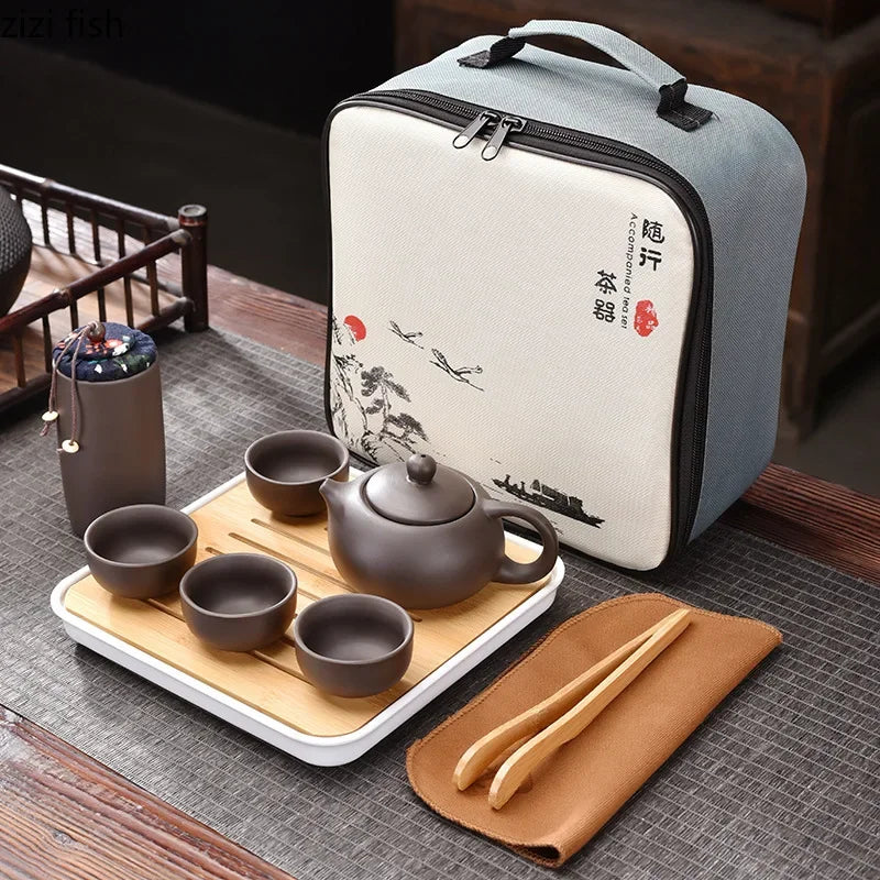 Purple Clay Travel Tea Set Outdoor Portable Kung Fu Tea Set Teas Infuser