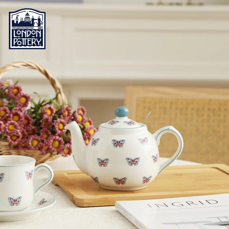 London Pottery 600ML butterfly Animal ceramic tetra tea pot infuser kettle tea maker