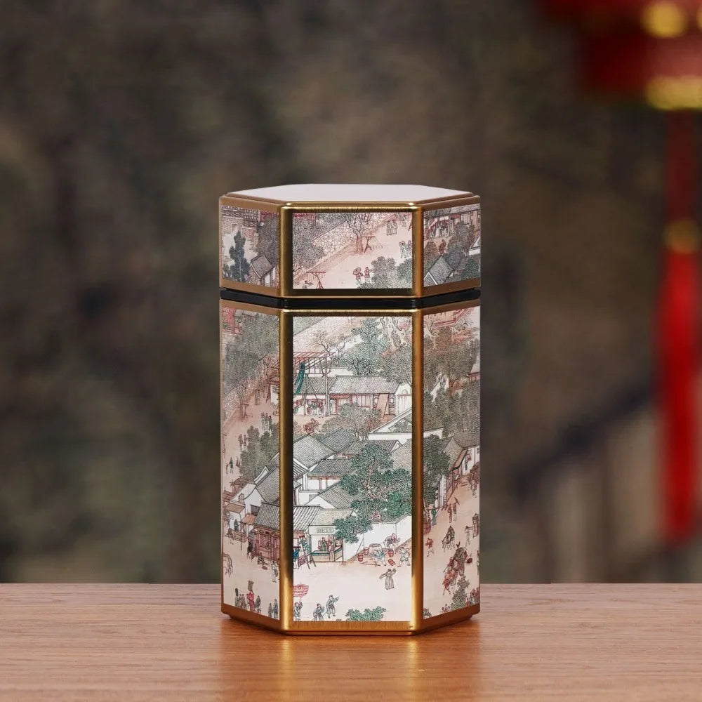 Hexagonal Tea Box Tinplate Tea Storage Tank Small Portable Sealed