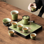Kiln Transformation Kung Fu Tea Set Green Teapot Teacup Side Handle