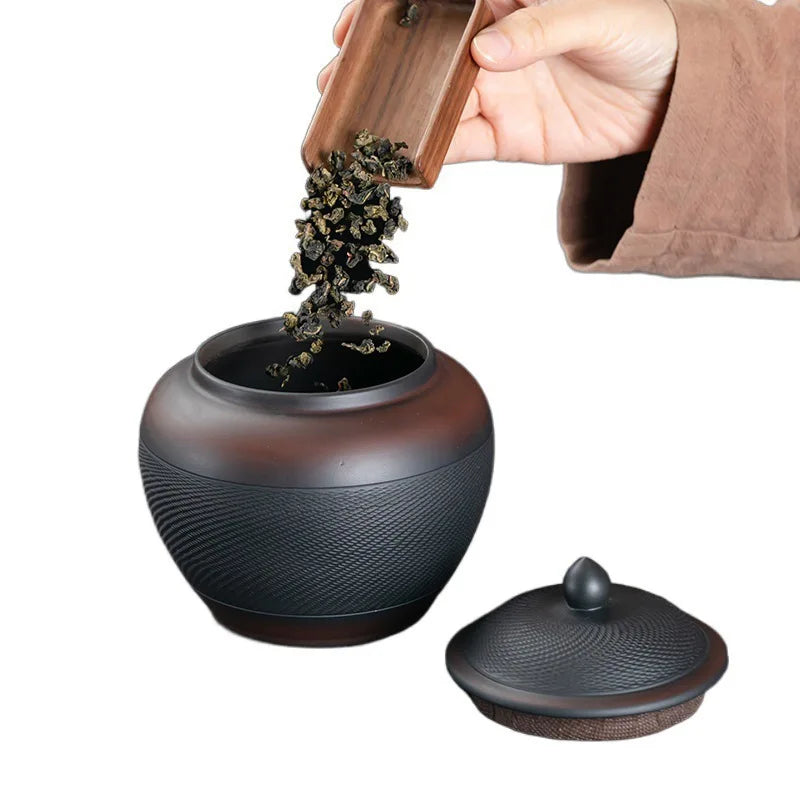Porcelain Purple pottery tea can Sealed moisture-proof jar ceramic