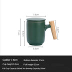 Tea Separation Mug Ceramic Frosted Tea Cup  Wooden Handle Mug With Lid Filtration