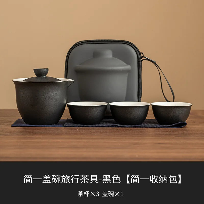 Glass Ceramic Travel Tea Set Portable Outdoor Teas  One Pot Two Cups Teas