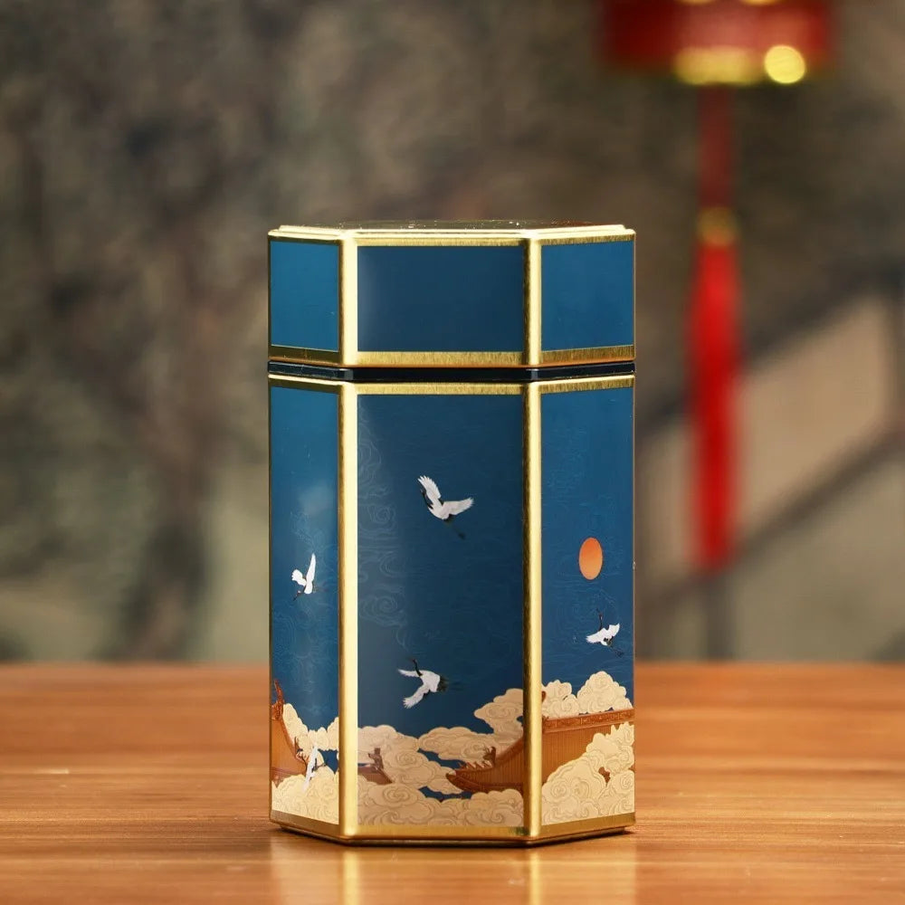 Hexagonal Tea Box Tinplate Tea Storage Tank Small Portable Sealed