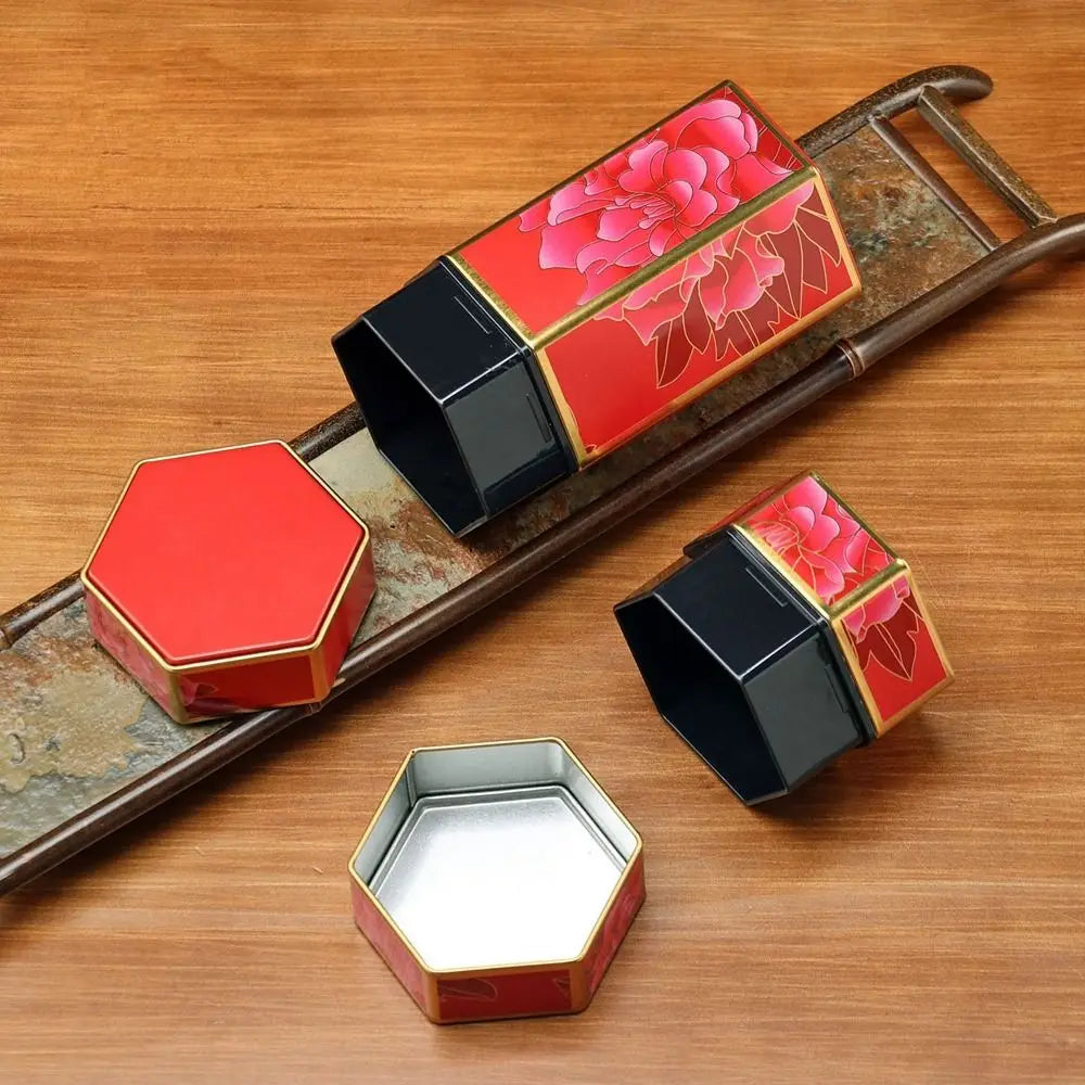 Hexagonal Tea Box Tinplate Tea Storage Tank Small Portable Sealed