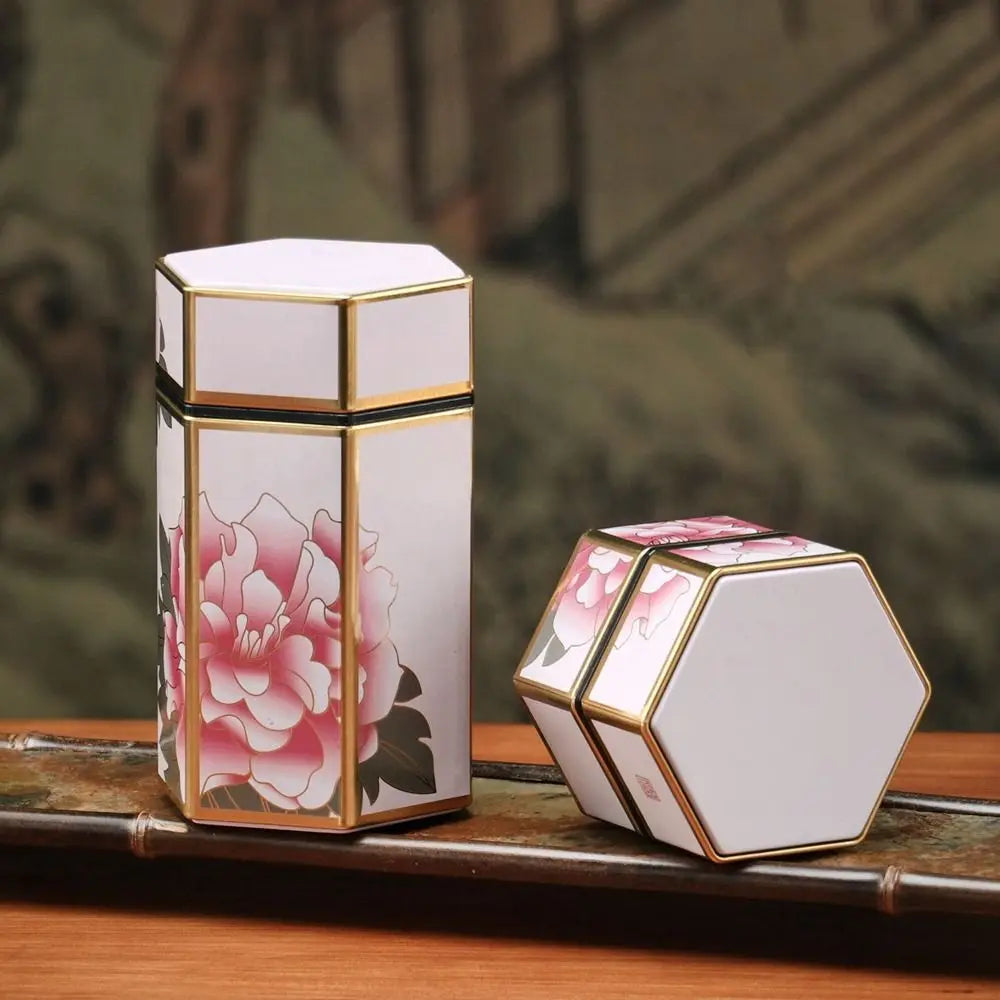 Hexagonal Tea Box Tinplate Tea Storage Tank Small Portable Sealed