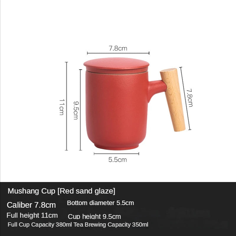Tea Separation Mug Ceramic Frosted Tea Cup  Wooden Handle Mug With Lid Filtration