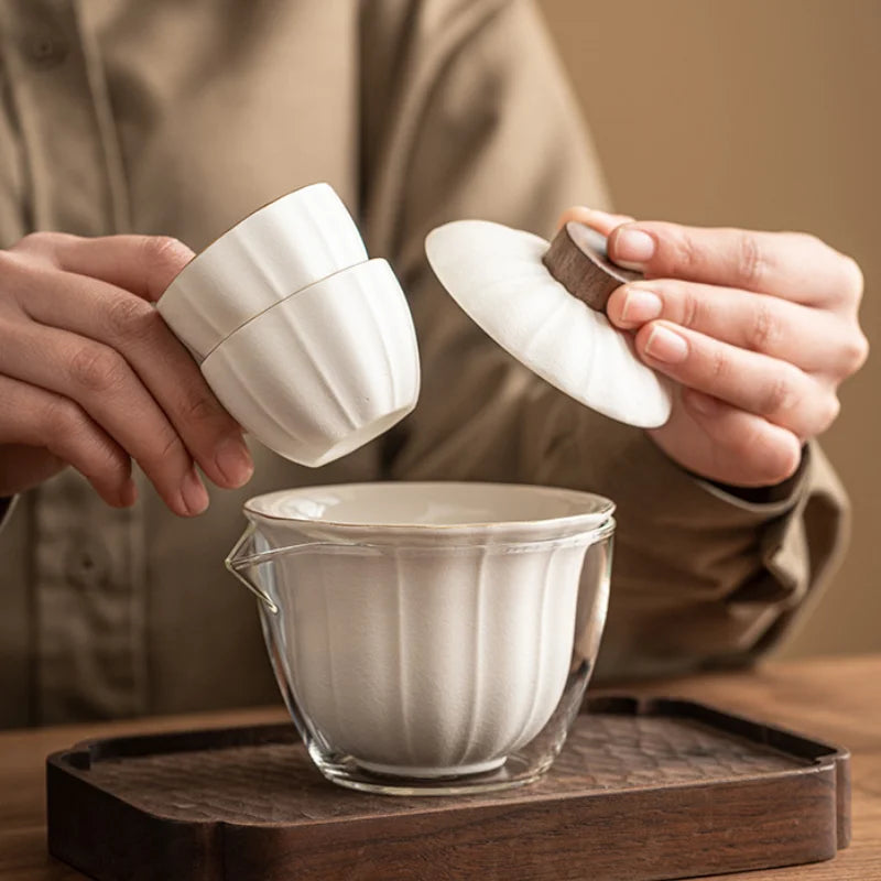 Glass Ceramic Travel Tea Set Portable Outdoor Teas  One Pot Two Cups Teas
