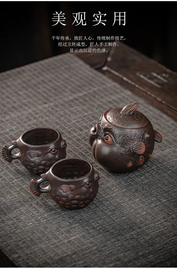 Purple Pottery Teapot Vintage Tea Infuser Pot Tea Soaking Kettle With Strainer Set