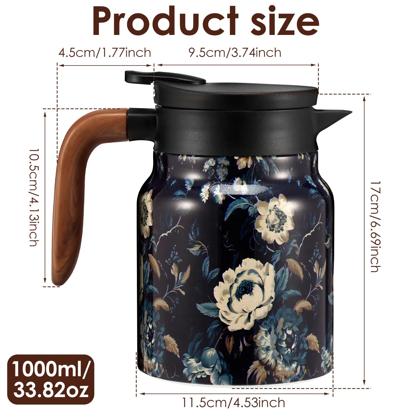 800/1000 ML Thermal Teapot Stainless Steel Insulated Tea Pot with Infuser