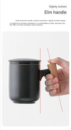 Tea Separation Mug Ceramic Frosted Tea Cup  Wooden Handle Mug With Lid Filtration