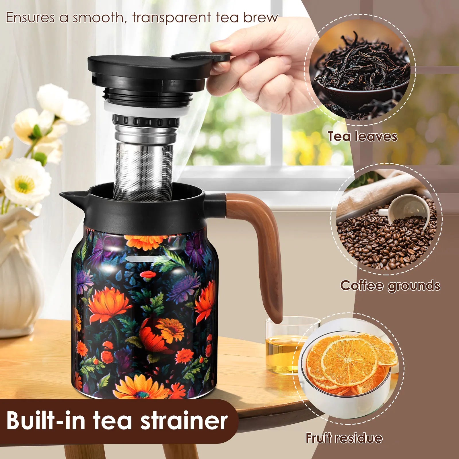 800/1000 ML Thermal Teapot Stainless Steel Insulated Tea Pot with Infuser