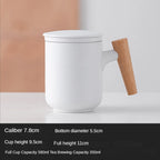 Tea Separation Mug Ceramic Frosted Tea Cup  Wooden Handle Mug With Lid Filtration