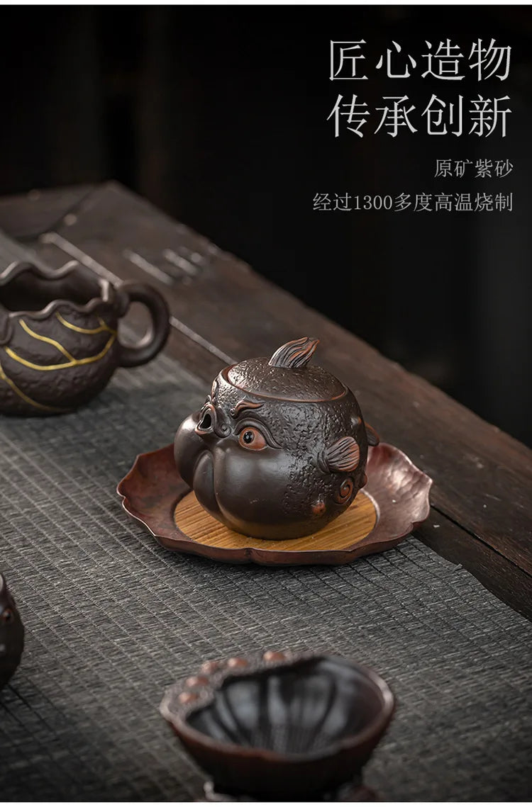 Purple Pottery Teapot Vintage Tea Infuser Pot Tea Soaking Kettle With Strainer Set