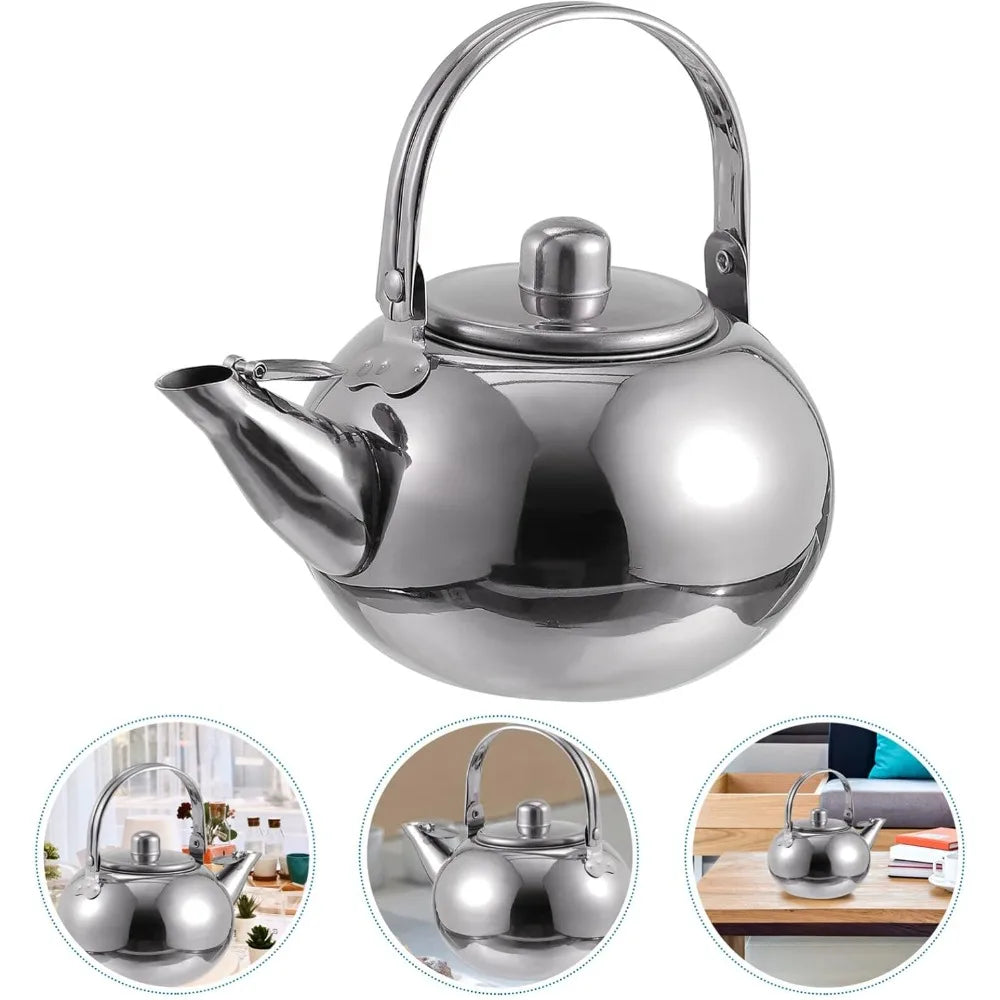 Teapot with Infuser Stainless Steel Tea Kettle Coffee Pot Portable Loose Leaf Hot Water Pot