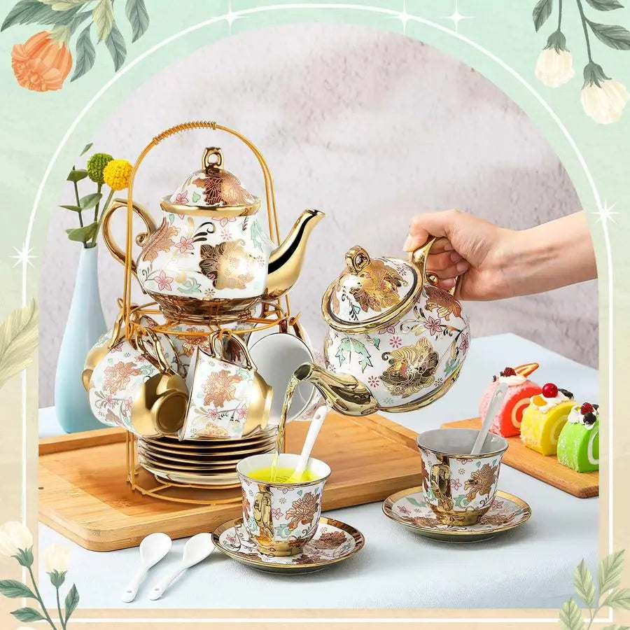 20pc Porcelain Tea Set with Holder