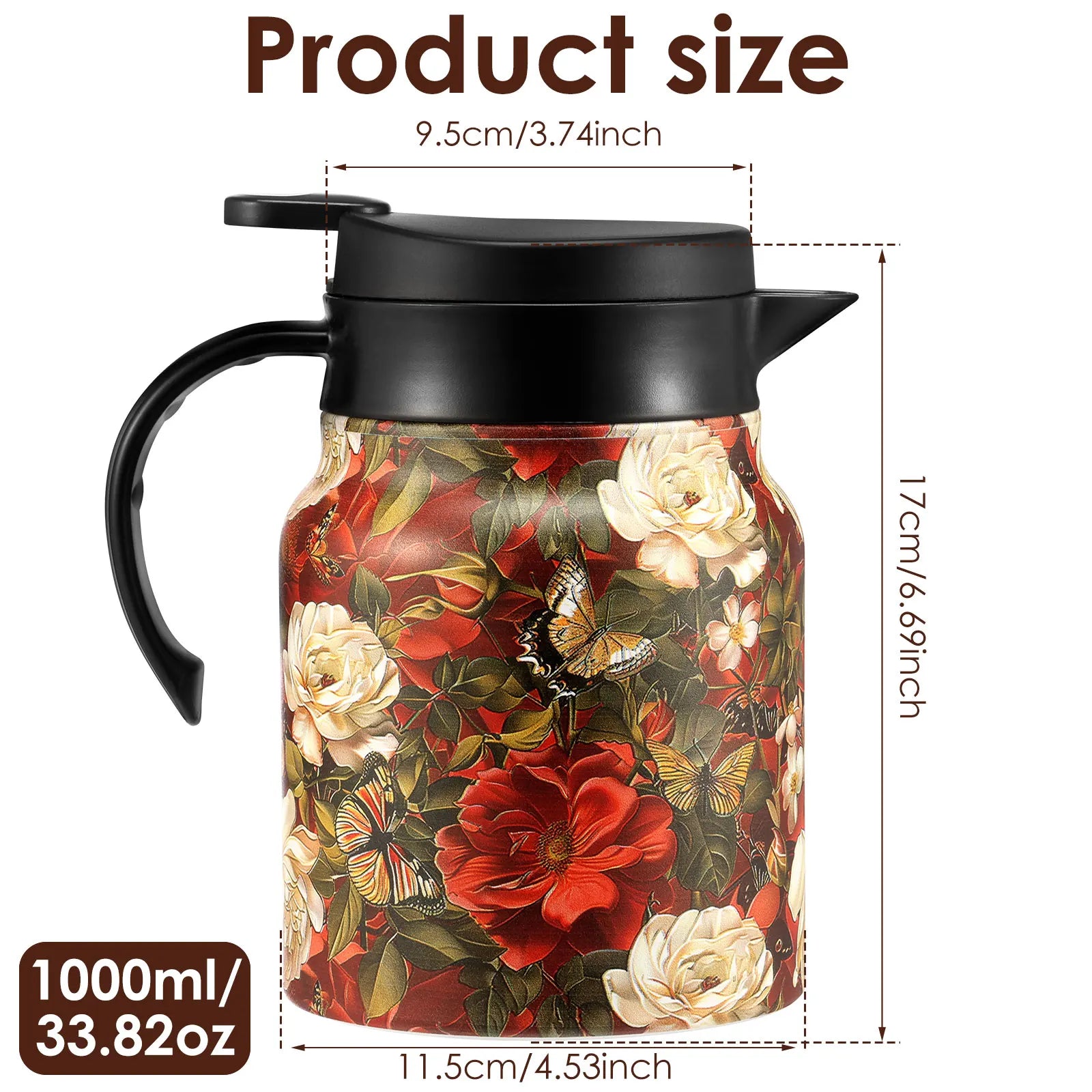 800/1000 ML Thermal Teapot Stainless Steel Insulated Tea Pot with Infuser