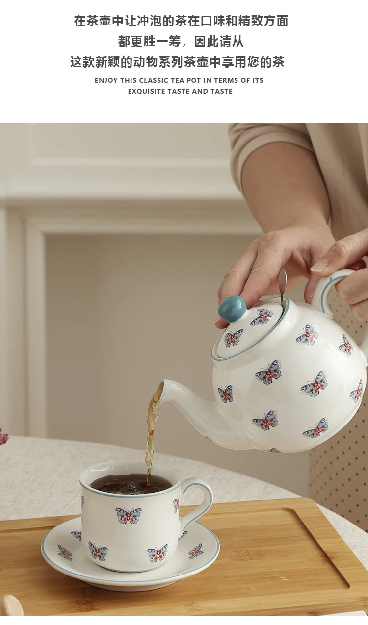 London Pottery 600ML butterfly Animal ceramic tetra tea pot infuser kettle tea maker