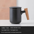 Tea Separation Mug Ceramic Frosted Tea Cup  Wooden Handle Mug With Lid Filtration