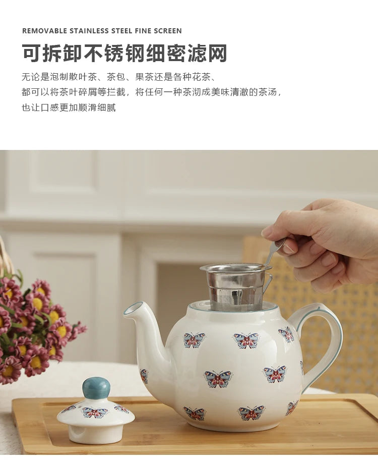 London Pottery 600ML butterfly Animal ceramic tetra tea pot infuser kettle tea maker