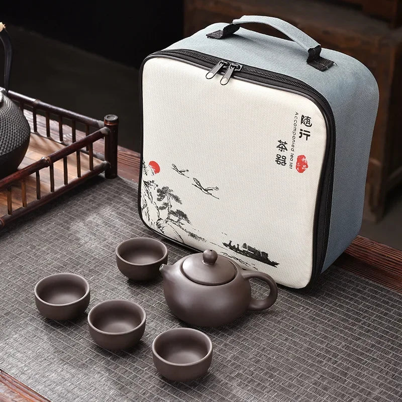 Purple Clay Travel Tea Set Outdoor Portable Kung Fu Tea Set Teas Infuser