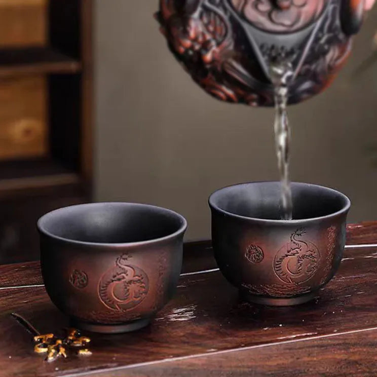 Ceramics Dragon Hand-held Pot Portable Travel Tea Set One Pot and Two Cups Kung Fu